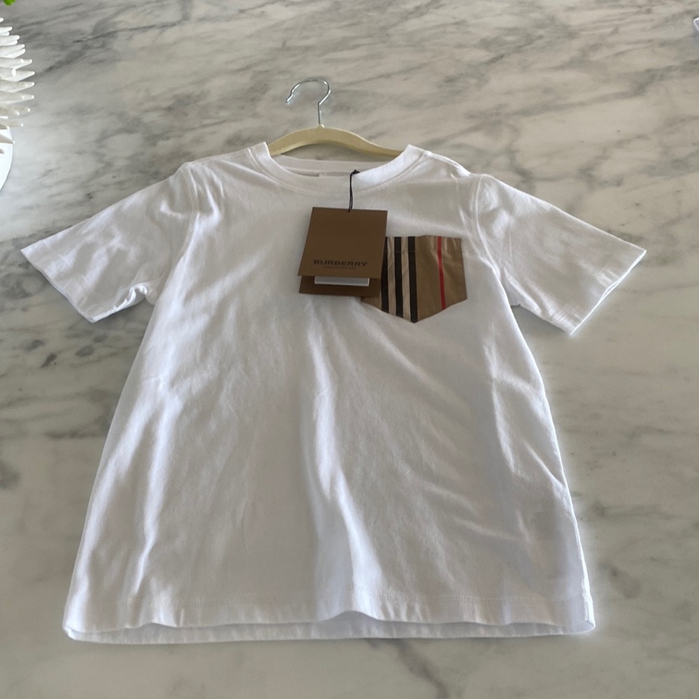 Boys Burberry White Shirt with a pocket size 10